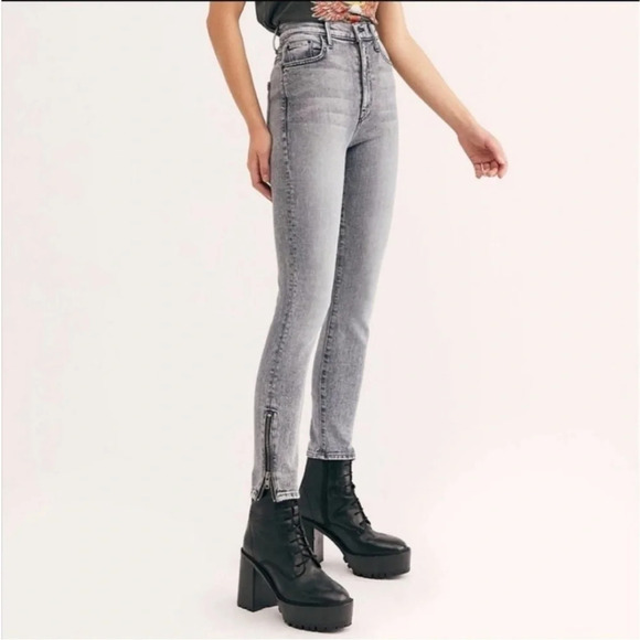 MOTHER The Swooner Ankle Zip Skinny Jeans Stretch Denim Static Light Grey Wash - Picture 5 of 15
